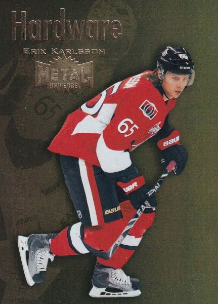 insert karta ERIK KARLSSON 12-13 Fleer Retro 97-98 Metal Universe Hardware číslo 12 of 20CH